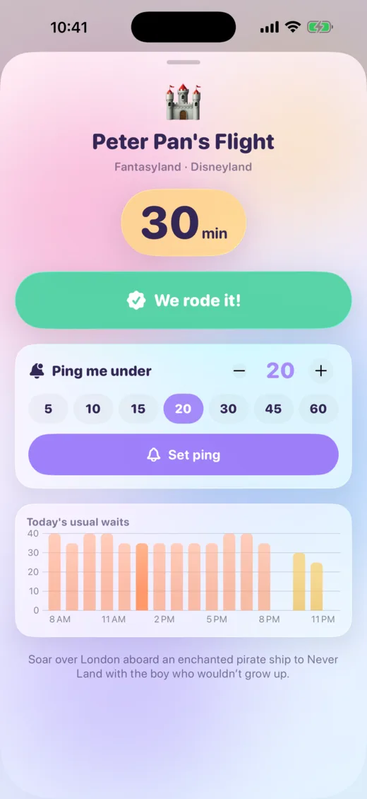 A ride with the ping setting and We rode it button